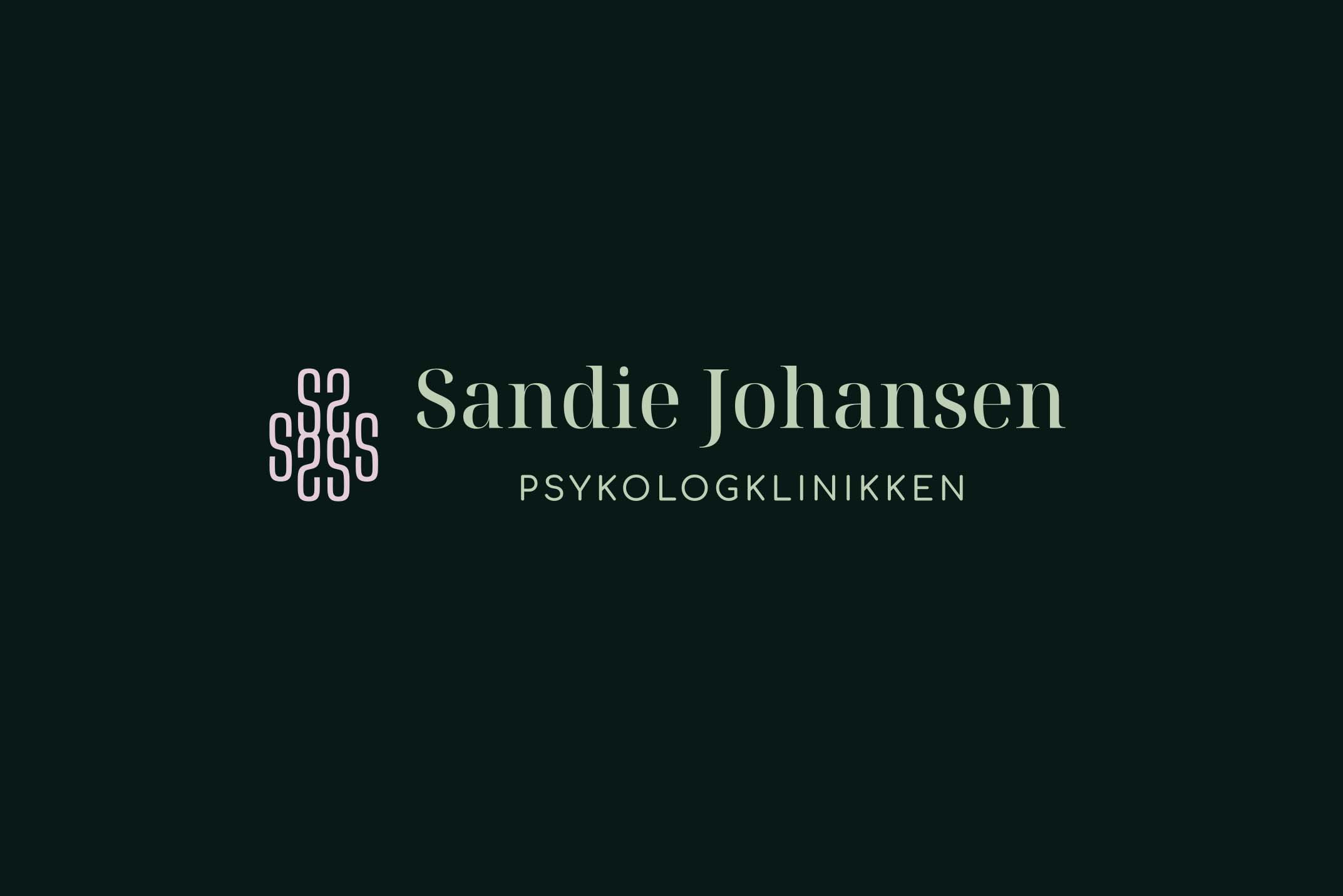 Psykolog Sandie Johansen - logodesign på mørk grøn baggrund.